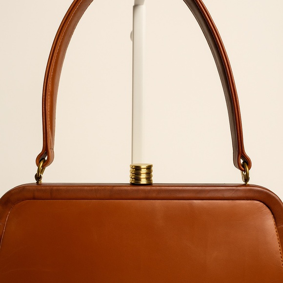 Palizzio Vintage 1960s Brown Trapezoid Top Handle Bag - Picture 8 of 10